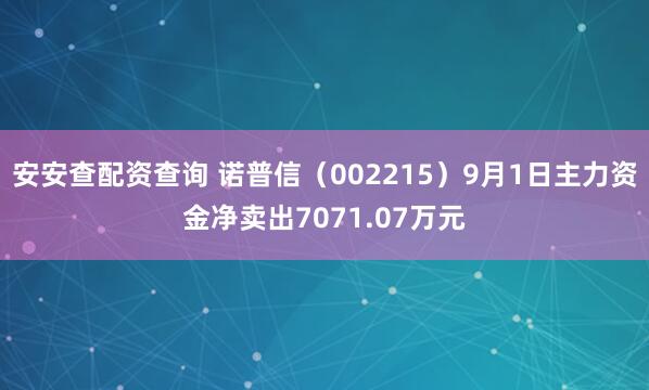 安安查配资查询 诺普信（002215）9月1日主力资金净卖出7071.07万元