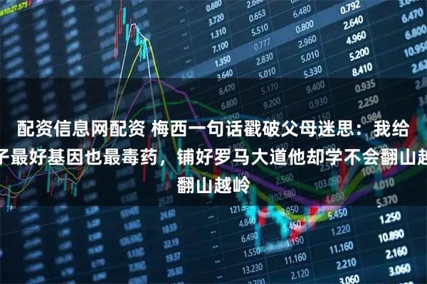 配资信息网配资 梅西一句话戳破父母迷思：我给儿子最好基因也最毒药，铺好罗马大道他却学不会翻山越岭